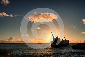 Shipwreck Silhouette At Sunset