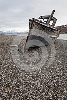 Shipwreck in Skansbukta, Svalbard Islands, Norway