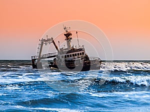 Shipwreck on Skeleton Coast in Namibia