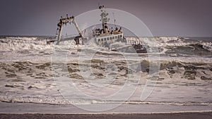 A shipwreck in the Skeleton Coast National Park in Namibia.