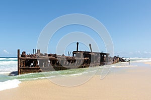 Shipwreck of SS Maheno, an ocean liner from New Zealand which ran aground on Seventy-Five Mile Beach on Fraser Island, Queensland