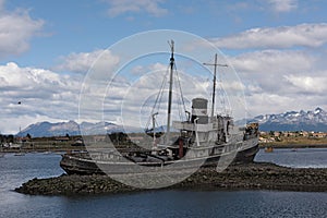The shipwreck of St Christophorus in the port of Ushuaia, Argentina