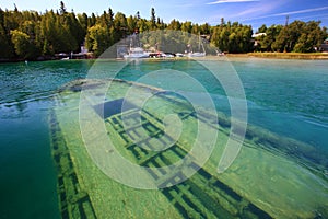 Shipwreck underwater in lake Huron, Tobermory photo