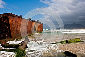 Shipwrecked Boat on Beach