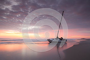 Shipwrecked Sailboat on Shoreline North Carolina Outer Banks