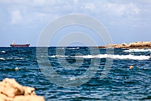 Shipwrecked vessel is in the Mediterranean sea near Paphos coast. The Cyprus island