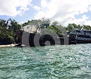 Shipwrecks in Port Vila Harbor, Efate, Vanuatu.