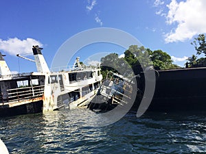 Shipwrecks in Port Vila Harbor, Efate, Vanuatu.