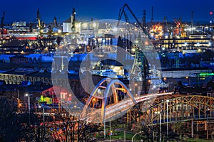 Shipyard areas in Gdansk at dawn. Poland