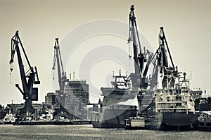 Shipyard cranes in shipyard Gdansk, Poland