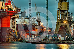 Shipyard at dusk