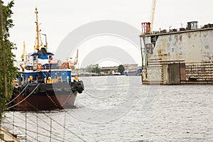 Shipyard industry, ship building, floating dry dock in shipyard