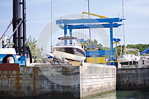 Shipyard industry , ship building ship on floating dry dock in