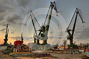 Shipyard at sunset