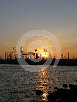 Shipyard at sunset