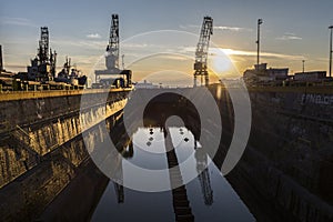 Shipyard at sunset