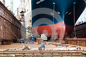 The shipyard workers during a break