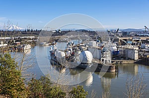 Shipyards and Portland Oregon skyline