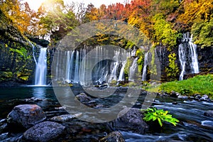 Shiraito waterfall in autumn, Japan. photo