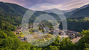 Shirakawa-go - May 26, 2019: Panoramic view of the village of Shirakawa-go, Japan