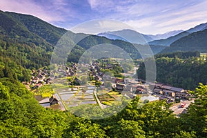 Shirakawa-go - May 26, 2019: Panoramic view of the village of Shirakawa-go, Japan