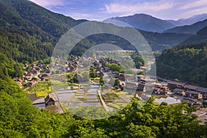 Shirakawa-go - May 26, 2019: Panoramic view of the village of Shirakawa-go, Japan