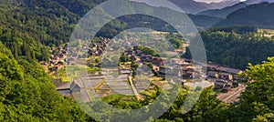 Shirakawa-go - May 26, 2019: Panoramic view of the village of Shirakawa-go, Japan