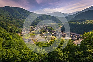 Shirakawa-go - May 26, 2019: Panoramic view of the village of Shirakawa-go, Japan