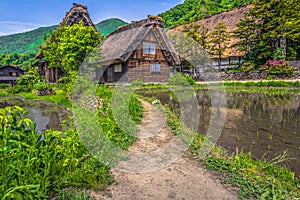 Shirakawa-go - May 27, 2019: The traditional buildings of the village of Shirakawa-go, Japan
