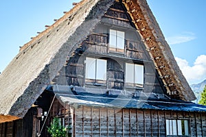 Shirakawa Traditional and Historical Japanese village Shirakawago in autumn. House build by wooden with roof gassho zukuri style.