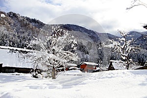 Shirakawago, Japan historic winter village.