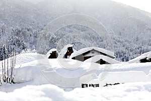 Shirakawago, Japan historic winter village.