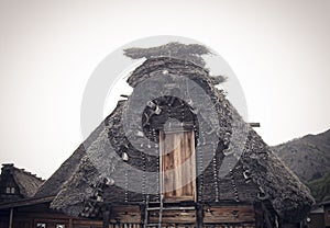 Shirakawako traditional house .unesco heritage village .tourist spot .folk architecture in Japan .roof characteristic design