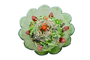 Shirauo salad or Crispy deep-fried ice fish salad Japanese Food Style on White Background