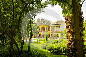 Shiraz, Iran -10th june, 2022: popular tourist destination - beautiful house in Shapouri garden in central Shiraz city