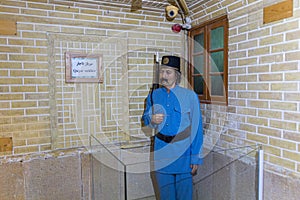 SHIRAZ, IRAN - JULY 6, 2019: Wax sculpture of Qajar soldier in Zinat Al-Molk Historical House in Shiraz, Ira