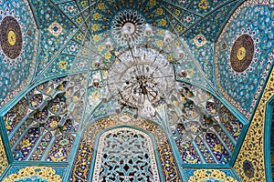 Tiles decoration of Mirrored mausoleum of Sayyed Alaeddin Hossein in Shiraz. Iran