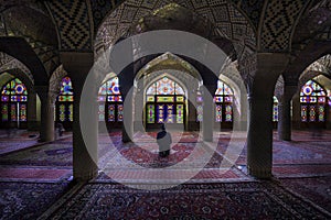 Shiraz, Iran - October 8, 2014: Nasir Al-Mulk Mosque in Shiraz, Iran, also known as Pink Mosque