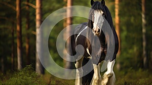 Shire Horse Spring running green flower drafthorse galopp