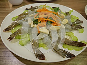 Shirmps salad spicy food plate in thailand