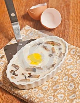 Shirred egg, mushroom-cream Brulee