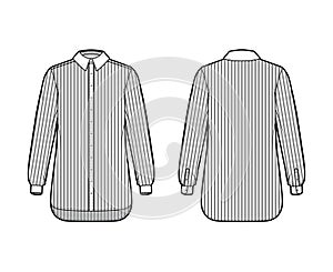 Shirt cleric stripe technical fashion illustration with long sleeves with cuff, relax fit, button-down, regular collar