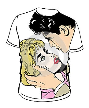 Shirt with couple illustration
