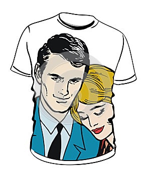 Shirt with couple illustration