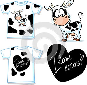 Shirt with cute black and white cow - vector