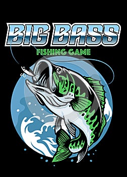 Shirt design of catching big bass fish