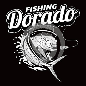 Shirt Design of Dorado Fishing Illustration Vintage Style