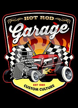 Shirt design of hot rod car garage