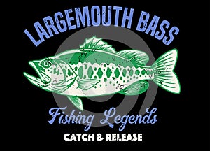 Shirt design of largemouth bass fishing with texture