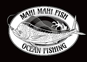 Shirt Design of Mahi Mahi Fish Illustration in Black and White